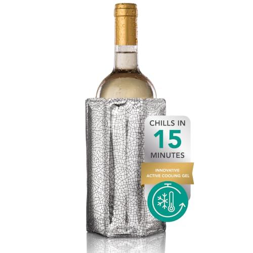 Vacu Vin wijnkoelerhoes – Zilver – Flexibele wijnfleskoeler – Herbruikbare ijshoes – Metalen wijnaccessoire – Geschikt voor flessen van 750 ml – Snelle, elegante koeling voor elke gelegenheid
