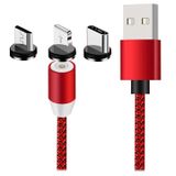 Câble magnétique 3-en-1 - Lightning, USB-C, MicroUSB - 1m - Rouge