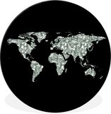Merkloos / Sans marque WallCircle Wandcirkel Wereldkaart Planten Zwart Aluminium Dibond 120x120 cm
