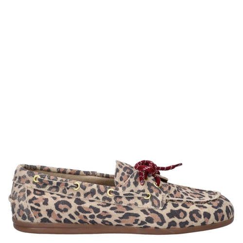 Nelson suède leren bootschoenen met panterprint beige/zwart