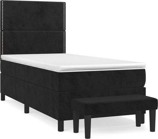 vidaXL Boxspring met matras fluweel zwart 90x190 cm
