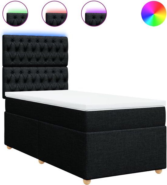 vidaXL Boxspring met matras Stof Zwart 90x200 cm