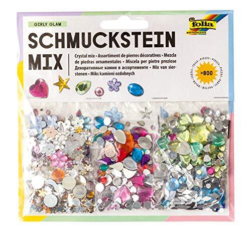 Folia 12619 – siersteen mix Girly Glam, meer dan 800 verschillende sierstenen, gesorteerd, ideaal voor het versieren en decoreren van je knutselwerk.