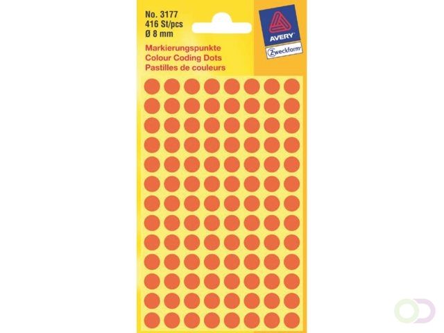 Avery 3177 - Etiketten - rond - 8mm - lichtrood - 416 stuks