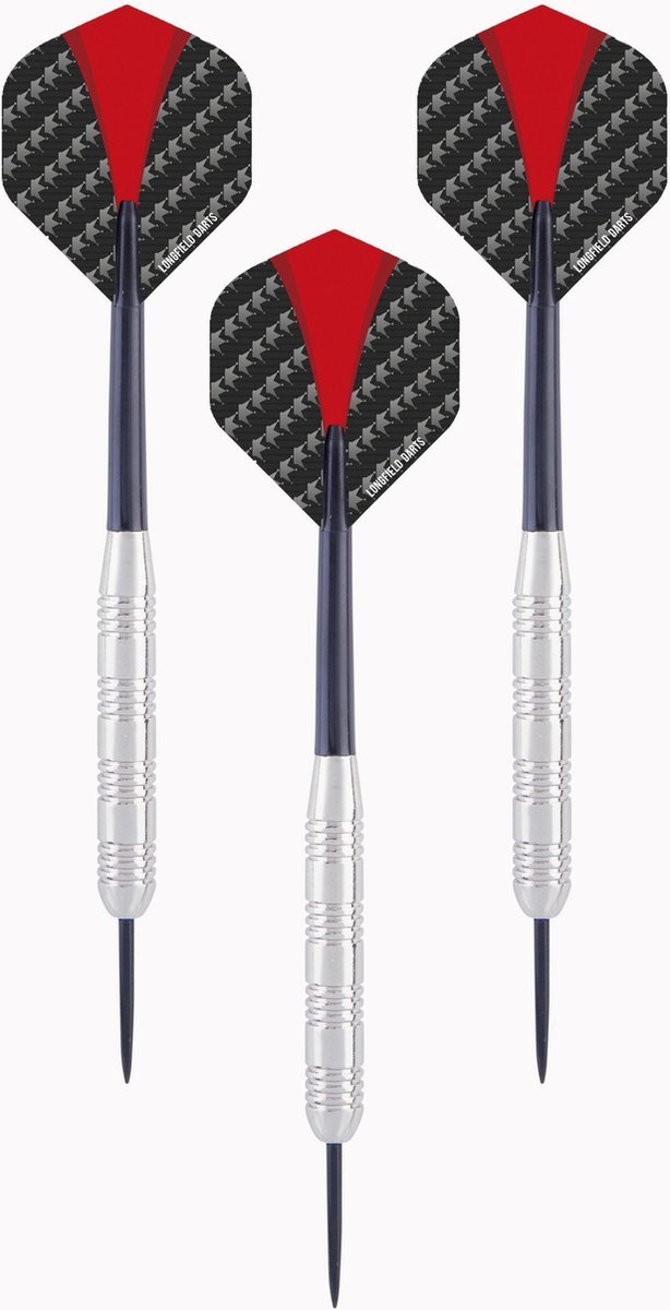 Longfield 2x Set van 3 dartpijlen darts nickel silver 21 grams - Darten/darts sport artikelen pijltjes nickel silver - Kinderen/volwassenen