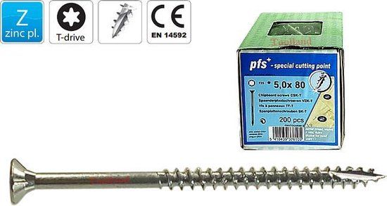 pgb-Europe PGB-Fasteners Spaanplaatschroef Ø 6,0 x 180mm Platkop-Torx-T30 Deeldraad Verzinkt 100 stuks