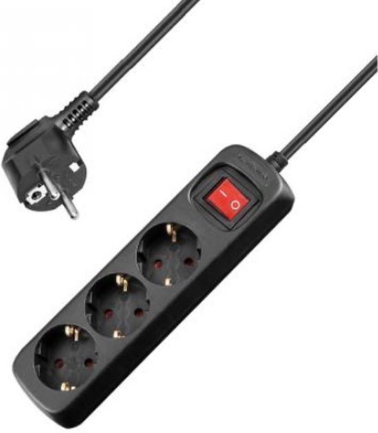 Allteq Stekkerdoos met schakelaar - 3-voudig - 5 meter - Zwart