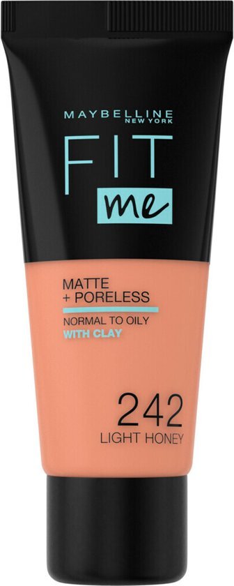 Maybelline Fit Me Matte + Poreless Foundation - 242 Light Honey - Medium Dekkende Foundation met Matte Finish voor de Normale tot Vette Huid - 30 ml