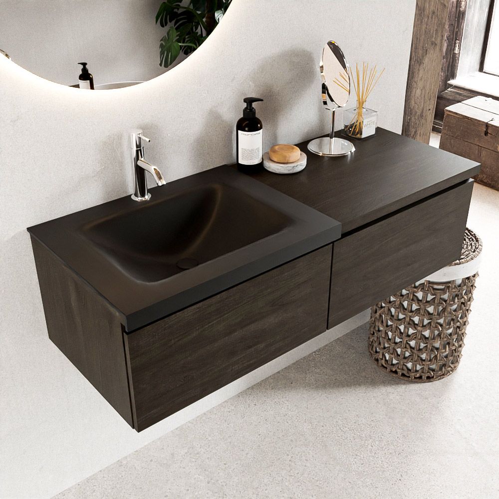 Mondiaz Bukla badmeubel links 2 lades 120cm dark brown en urban