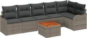 vidaXL Tuinbank Set 7-delig Grijs Polyrattan Hoekbank Inclusief Tafel