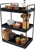 Relaxdays kruidenrek, 3 etages, ruimtebesparend keukenorganizer, badkamerrek, metaal, zwart, 44 x 26 x 18 cm