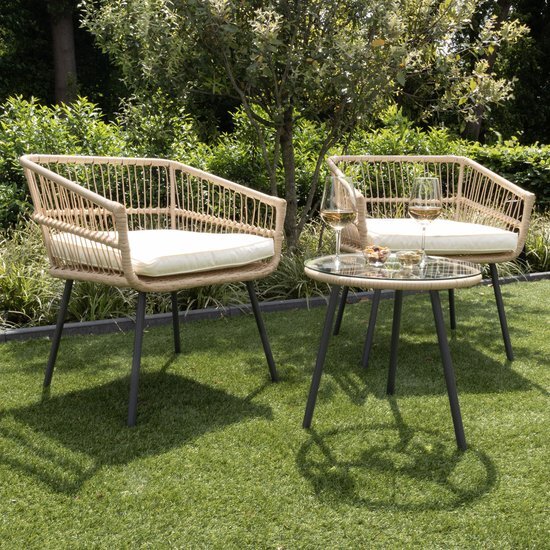 Giga Meubel Tuinset Rattan - 2 Stoelen & 1 Tafel - Incl. Kussen -