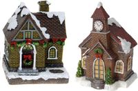 Merkloos / Sans marque Koopman International 2x Kersthuisjes/kerstdorpje met verlichting 13 cm