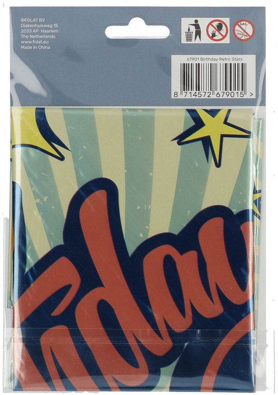 Folat Folieballon Verjaardag Retro Sterren - 45 cm