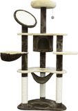 PawHut Krabpaal kattenboom met slaaphol, pluche speelgoedbal, 2 hangmatten en sisal pilaren, roomwit/koffiebruin