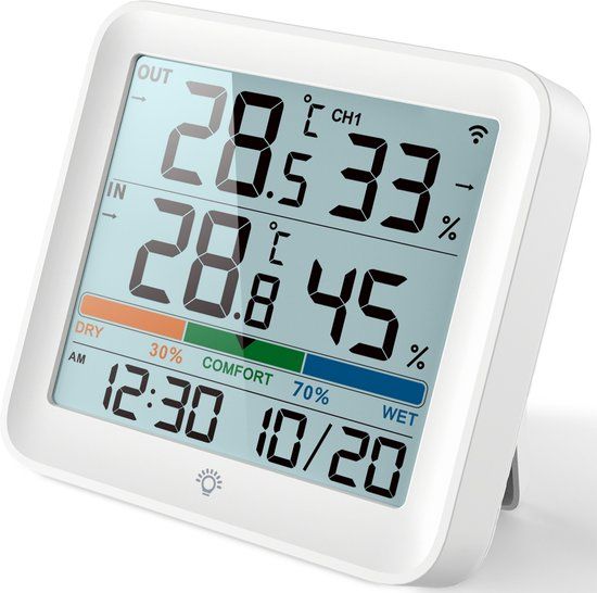 iqonic® Iqonic Draadloos Weerstation - Digitaal - Binnen & Buiten - Met Buitensensor - Wit