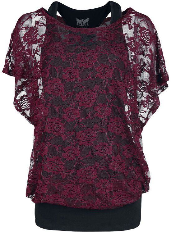 Black Premium by EMP Bordeauxrood kanten hemdje met zwarte top - Dames - XXL