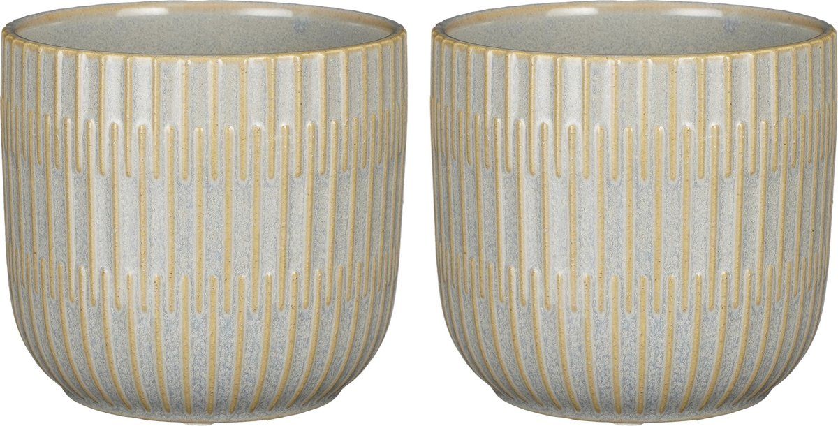 Mica Decorations - Plantenpot/bloempot - 2x stuks - keramiek - lichtgrijs - D12.5/H11 cm