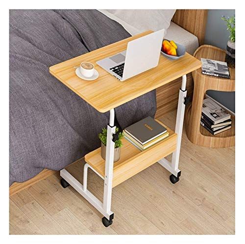 sogesfurniture 60 x 40 cm Bed Roll Table Laptop Bench Height Adjustable Side Table Computer Stand Table with 4 Lockable Wheels, Black 05#1-60BK-BH