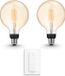 Philips Hue Uitbreidingspakket - E27 - met 2 Filament Globelampen Groot (G125) - Warmwit Licht - Incl. 1 Hue Dimmer Switch - Hue White Filament