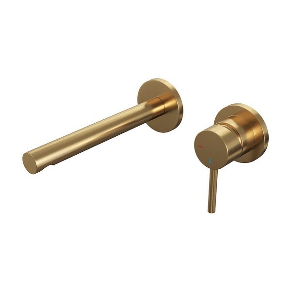 Brauer Gold Edition wastafelkraan inbouw ColdStart met inbouwdeel met ronde rozetten en rechte uitloop type S2 greep messing geborsteld goud 5-GG-004-S2-65