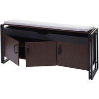 HWC-A27 Schoenenkast met zitting, ladekast bank met kussens, 53x110x30cm 3D structuur metaal ~ donkerbruin