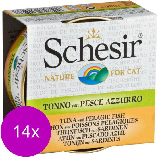 Schesir Kat Bouillon 70 g - Kattenvoer - 14 x Tonijn&Sardines Blik