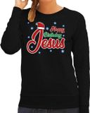Bellatio Decorations Foute Kersttrui / sweater - Happy Birthday Jezus - zwart - voor dames - kerstkleding / kerst outfit 2XL