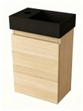 Nurion Meuble de toilette Nora - Noir mat - Armoire en bois clair - 41 x 22,5 x 65 cm