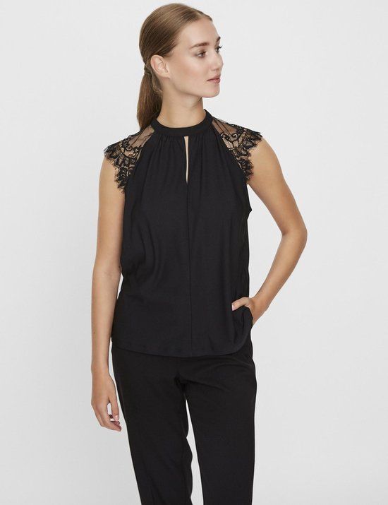 VERO MODA VMMILLA SL LACE TEE GA NOOS Women's Top - Size S - Black