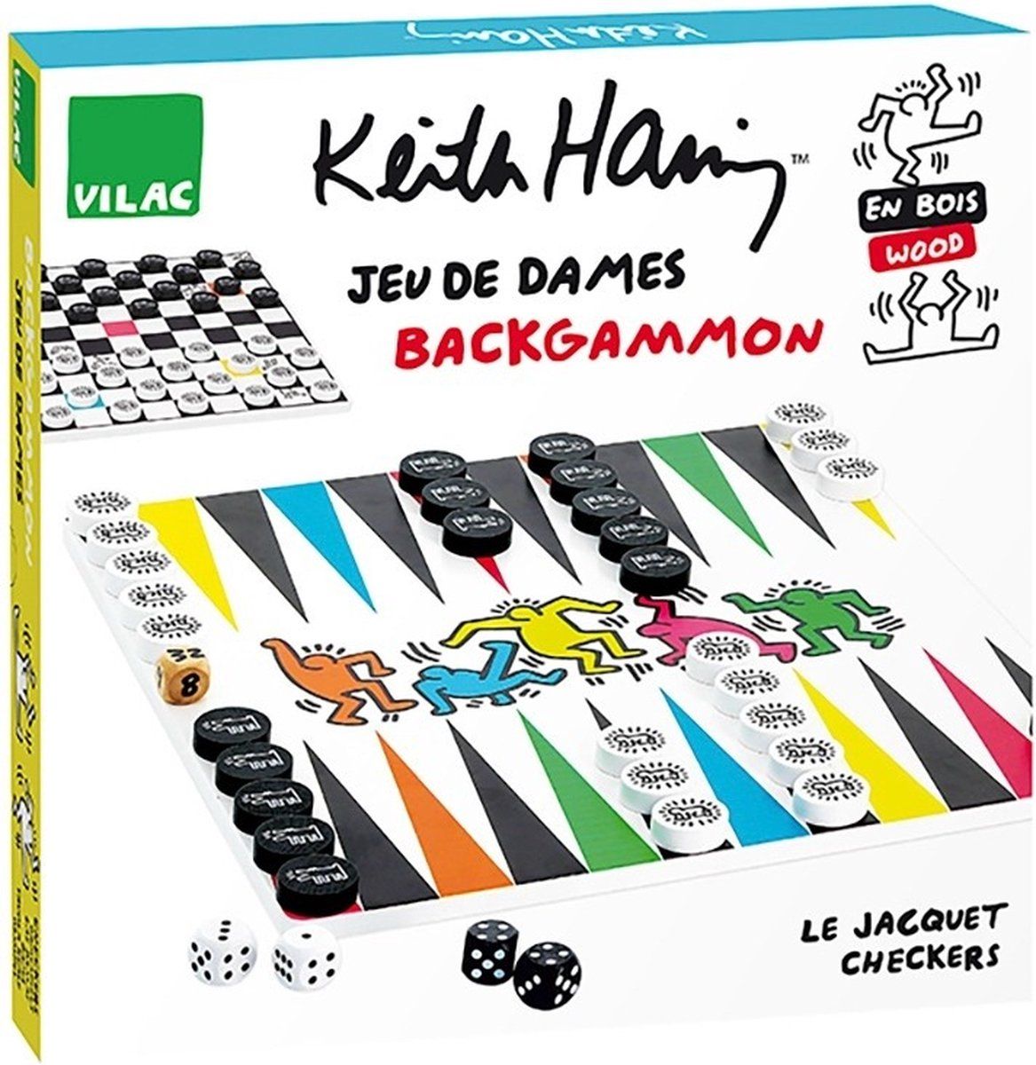 Vilac Backgammon & Checkers Set by Keith Haring - Hout - 3048700092281