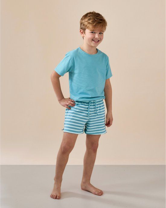 Little Label FYNN jongenspyjama aquablauw streep korte mouw maat 110/116
