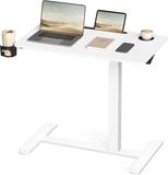 VASAGLE Overbed Tafel Met Wielen - In Hoogte Verstelbaar Sta Bureau - Laptoptafel 80x45 cm - Met Bekerhouders En Tablet Sleuf - Wolkwit