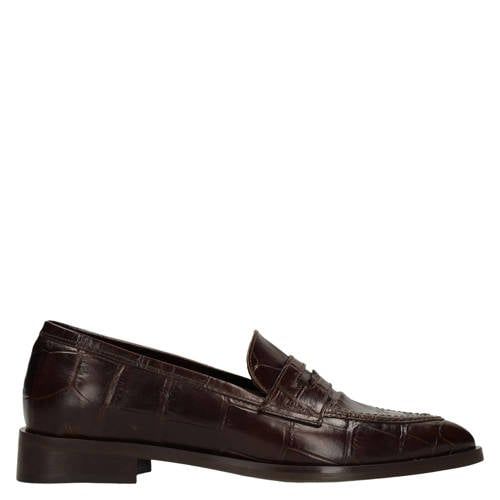 Manfield leren loafers met dierenprint - bruin