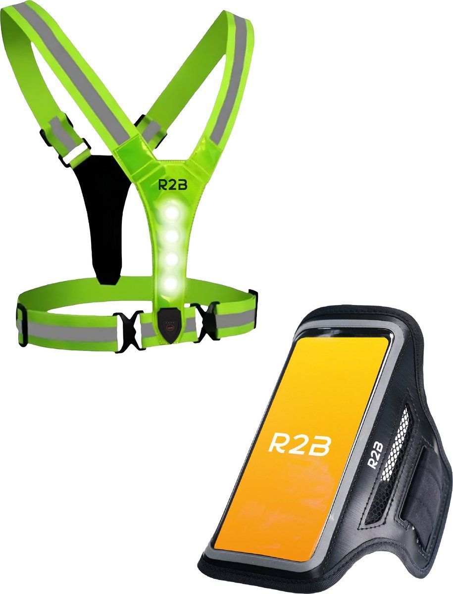 R2B R2B Hardloop Telefoonhouder t/m 6 inch + Hardloopvest met Verlichting Oplaadbaar