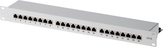 Helos 146867 Patchpaneel CAT 6a STP RJ-45 X 24 grijs RAL 7035 1U 19"