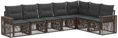 vidaXL Banc de jardin - Ensemble - 7 places assises - Gris et gris foncé - Polyrattan