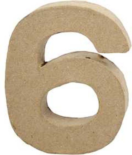 Panda - Cijfer, klein, 6, h: 10 cm, dikte 1,7 cm, 1stuk, b: 8,2 cm, bruin