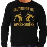 Bellatio Decorations Apres ski sweater heren - caution for the Apres Ski - zwart - glitter goud - wintersport - skieen M