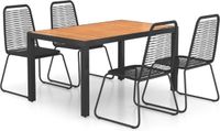 vidaXL 5-delige Tuinset PVC-rattan Zwart en Bruin