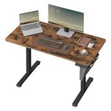 SONGMICS Bureau réglable en hauteur électriquement, 120 x 60 cm, port USB-C | Bureau, fonction mémoire à 4 hauteurs, organisateur, pour bureau à domicile, brun rustique et noir encre, collection BALOK LSD132K01