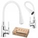 INVENA Robinet de cuisine Pogo Blanc/Chrome Bec flexible Double fonction
