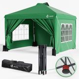 VOUNOT Tuinpaviljoen 3x3m Pop-up Tent Opvouwbaar Waterdicht UV-bescherming Ademend In Hoogte Verstelbaar Met Wandelen En Draagtas Groen