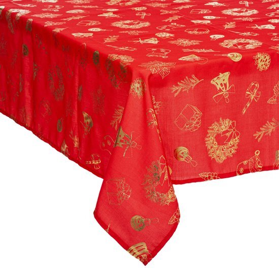 Tafelkleed XXL grijs met rood met goud 140 x 360 cm - Feestdecoratievoorwerp - Kerst - Kersttafellaken