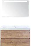 BES LED Maxx XL Badmeubelset 100 cm - Natuur Eiken - Wastafel Just Zonder Kraangat met LED Spiegel
