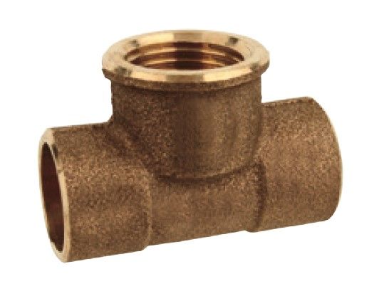 Kirchhoff Rood messing T overgangsstuk, blank, 15 mm x 1/2"H x 15 mm, 2 sockets (4130g) - 989052055