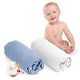 Dreamzie Hoeslaken 60x120 Babybedje (x2) - 100 procent Katoen - Oeko Tex - Kinderhoeslakens - Wit en Blauw
