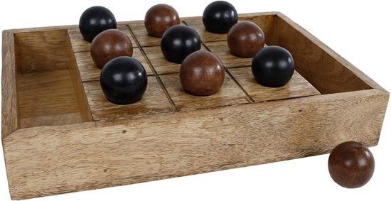 Houten Bordspel Drie op een Rij - Luxe Uitgave - Behendigheidspel - 28x20x4.3 cm - Merkloos