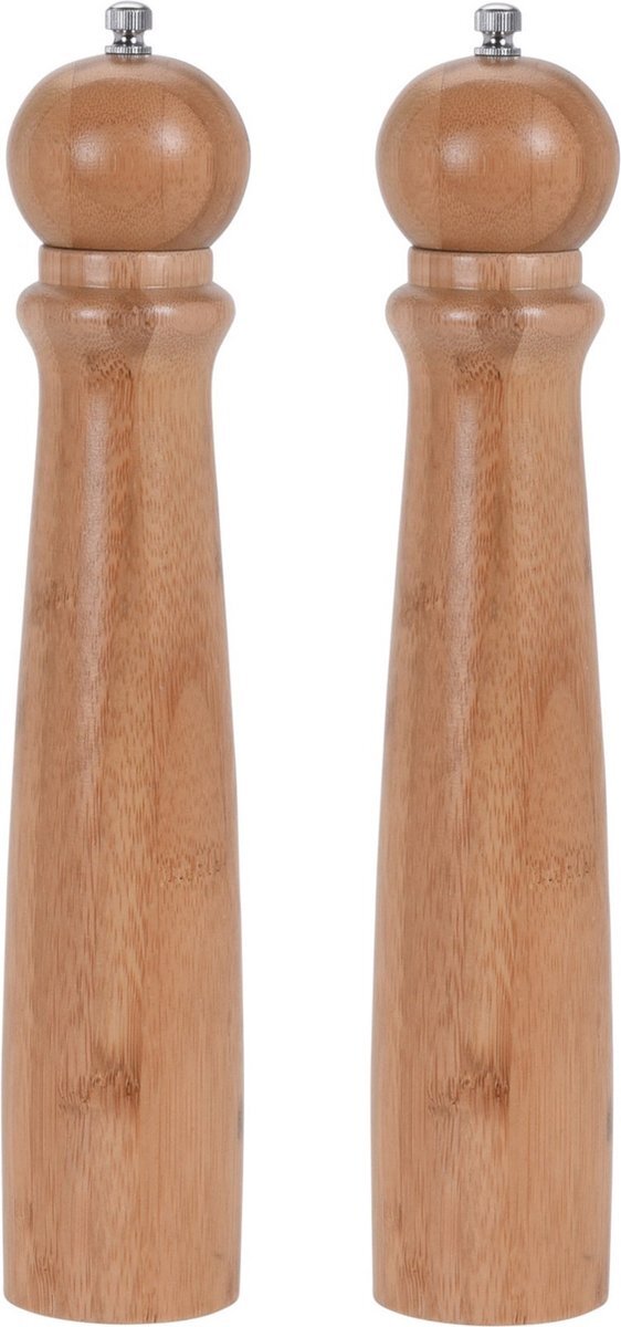 Excellent houseware Set van 2x stuks bamboe houten pepermolens/zoutmolens 31 cm - Pepermaler/zoutmaler - Kruiden en specerijen vermalen vermalers