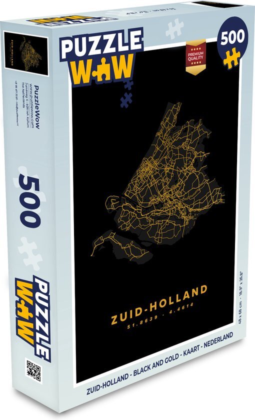 MuchoWow Puzzel Zuid-Holland - Black and gold - Kaart - Nederland - Legpuzzel - Puzzel 500 stukjes